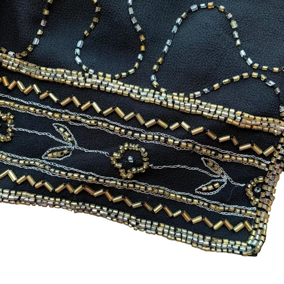 Vtg J Laxmi Beaded Embroidered Formal Evening Jacket Black Gold Silver Size L - Picture 5 of 8
